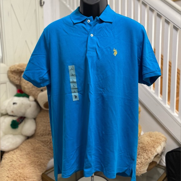 NWT Len’s Size Large U.S.POLO ASSN Short-sleeve Polo Shirt Logo Embroidered Blue - Picture 5 of 14